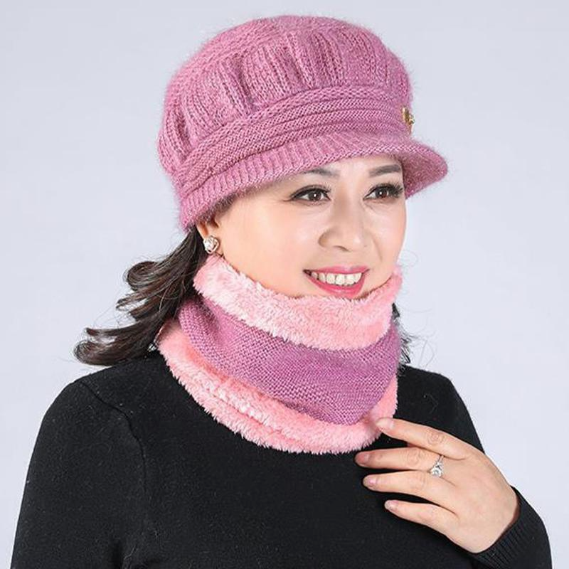 Mütze und Schal-Set für Damen, Winter, weiblich, warm, Strickmütze, Schal und Samt, winddicht, Radmütze, Skimütze, Schals-Set_voghion.com