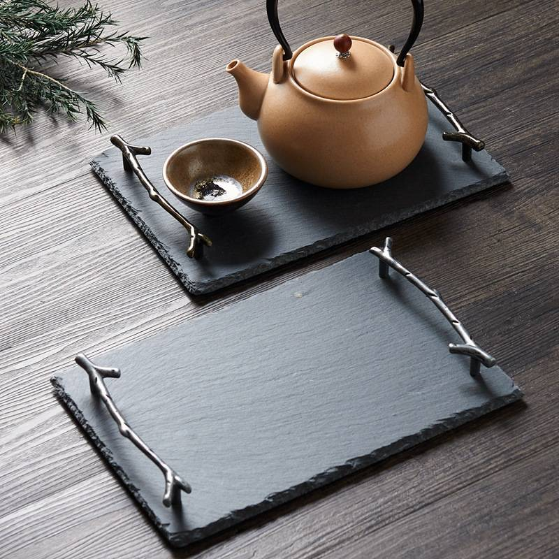 Vintage Wooden Handle Serving Tray Rustic Branch Design For Dining Room Kitchen Decorative Display Tray For Cups Bowls Tableware_voghion.com