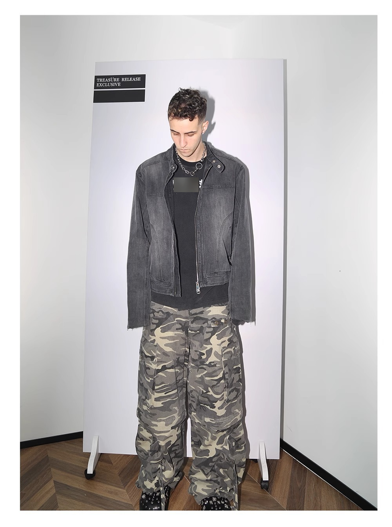 Men's Clothing Washed And Distressed High Collar Design Jacket Men's Spring And Autumn New Loose Trend Denim Jacket_voghion.com