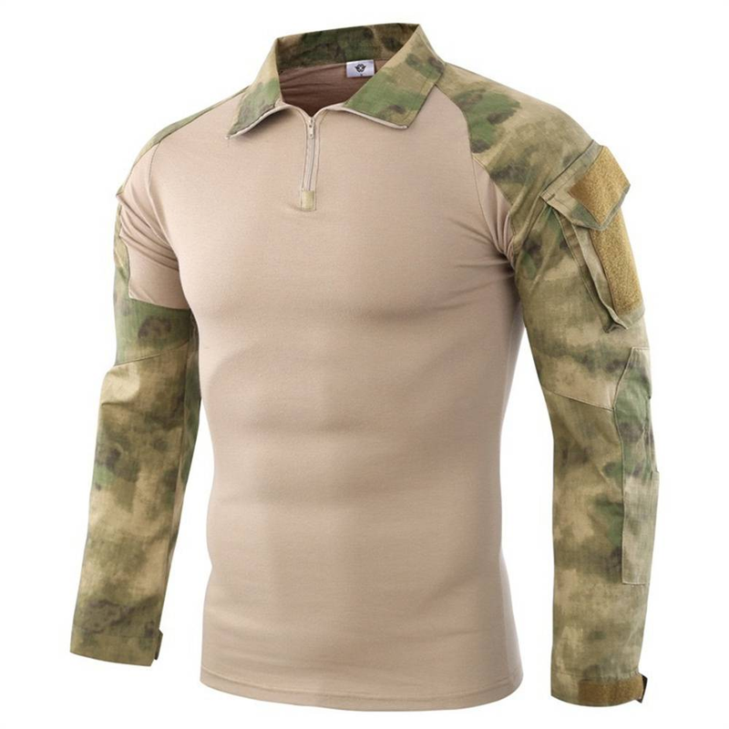 2025 Fashion Long Sleeve 1/4 Zipper Tactical T-Shirts Pockets Men's Summer Combat T-Shirt Cotton Polyester Training Clothing_voghion.com