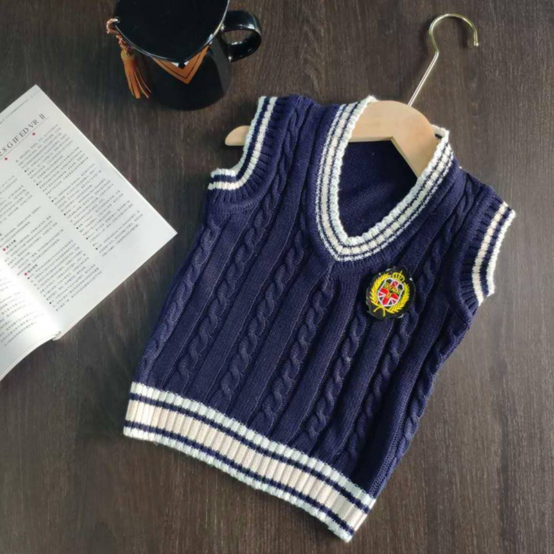 Gilet en tricot pour enfant avec motif ours brodé – Gilet en acrylique doux à col en V pour garçons et filles (90-140 cm) – Tenue décontractée rayée pour toutes les saisons_voghion.com