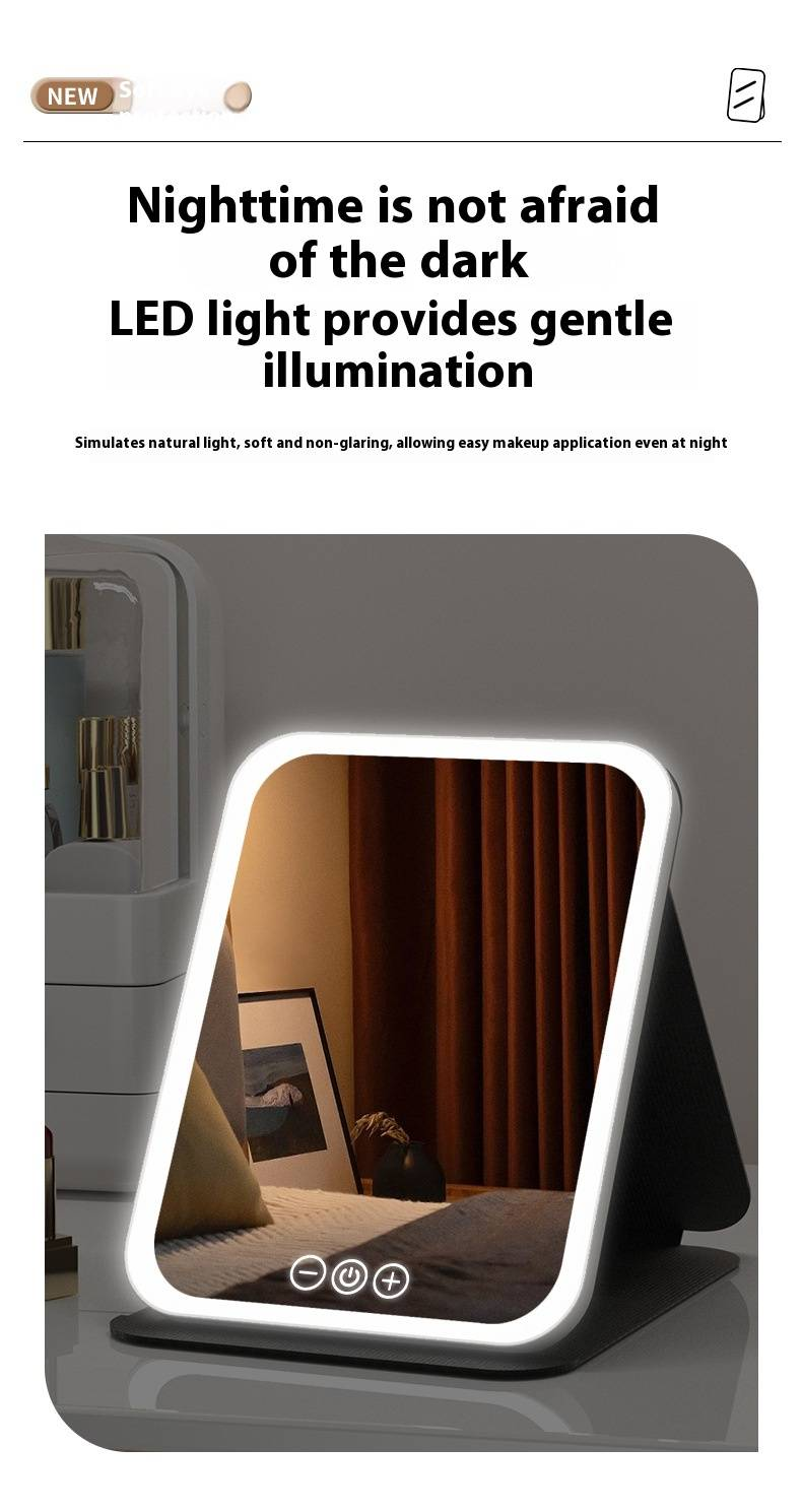 LED-Kosmetikspiegel mit 3-farbiger Beleuchtung und Touch-Steuerung – faltbarer Schminkspiegel für Zuhause, Büro und unterwegs (Schwarz/Weiß/Pink, über USB wiederaufladbar)_voghion.com