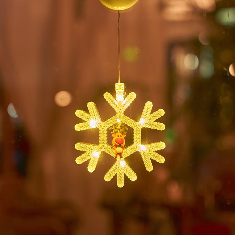 Guirnalda de luces LED navideñas con ventosas: formas de árbol, copo de nieve, estrella, luna, campana y corazón._voghion.com
