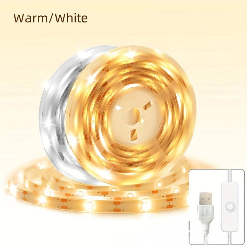 Tira de luces LED USB de 5 V, 2835 de alto brillo, flexible, para decoración del hogar (blanco cálido/blanco frío, no regulable)_voghion.com