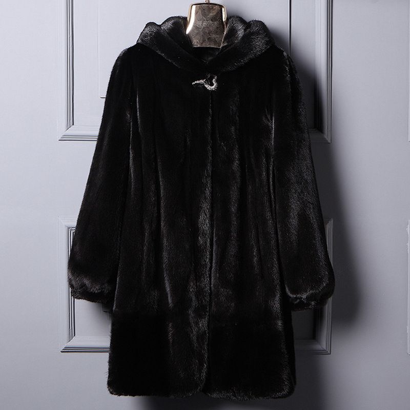 Cappotto lungo in pelliccia sintetica da donna – Giacca oversize con cappuccio e texture effetto visone (nero, S-9XL)_voghion.com