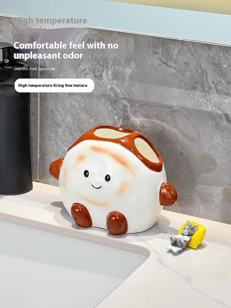 Whimsical Toothbrush Holder – Cartoon-Themed Ceramic Stand For Electric & Manual Toothbrushes No Drilling Required_voghion.com