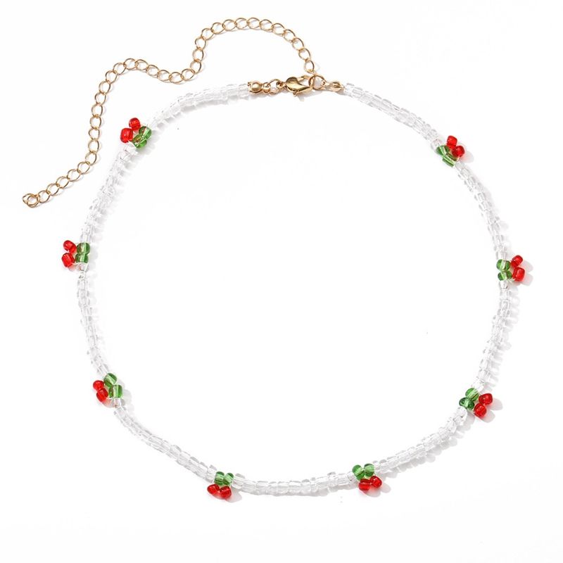 Moda Bohemya Boncuklu Kırmızı Kiraz Kolye Kadınlar İçin Sevimli El Yapımı Meyve Tohumu Boncuk Şeffaf Choker Kolyeler Boho Takı_voghion.com