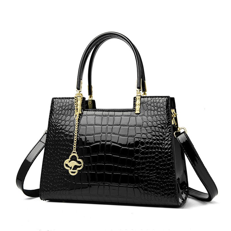 Borsa a tracolla da donna in pelle verniciata lucida con texture coccodrillo, nuova versione 2025_voghion.com