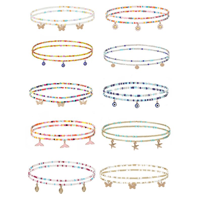 Chaîne de taille en alliage avec perles colorées et motif papillon et smiley pour femme_voghion.com