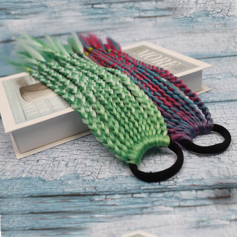 Colorful small braids ponytail wig ring three strand braid ponytail short gradient color dreadlocks children's wig_voghion.com