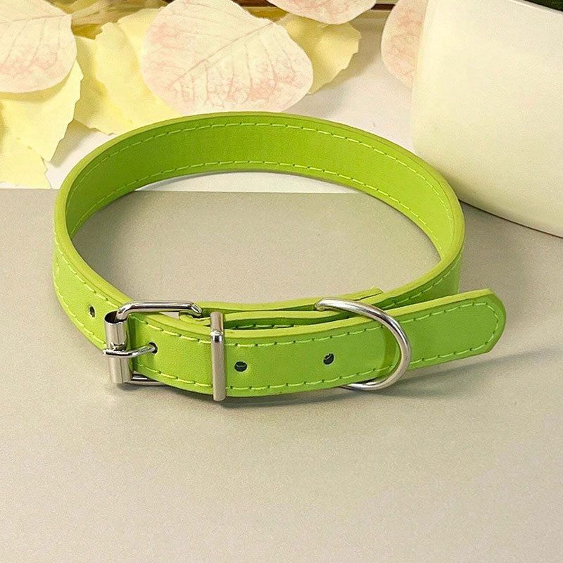 Collare piatto in pelle per cani e gatti, semplice, con campanellino, multicolore, anti-soffocamento_voghion.com