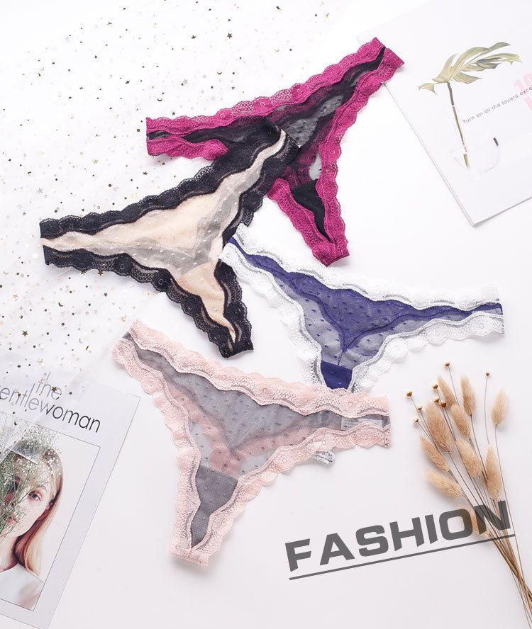 Sexy lace underwear women's thong large size splicing transparent mesh temptation t-pants fat mm plus size_voghion.com