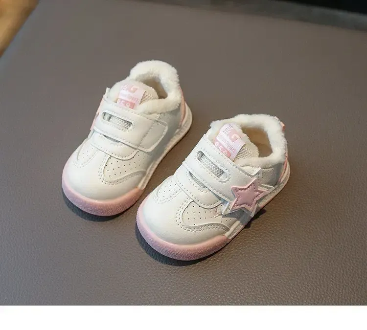 Scarpe da ginnastica invernali per bambini, calde, casual, con stelle, in PU, con gancio e passante, bianche, morbide e antiscivolo, per bambini piccoli, sportive_voghion.com