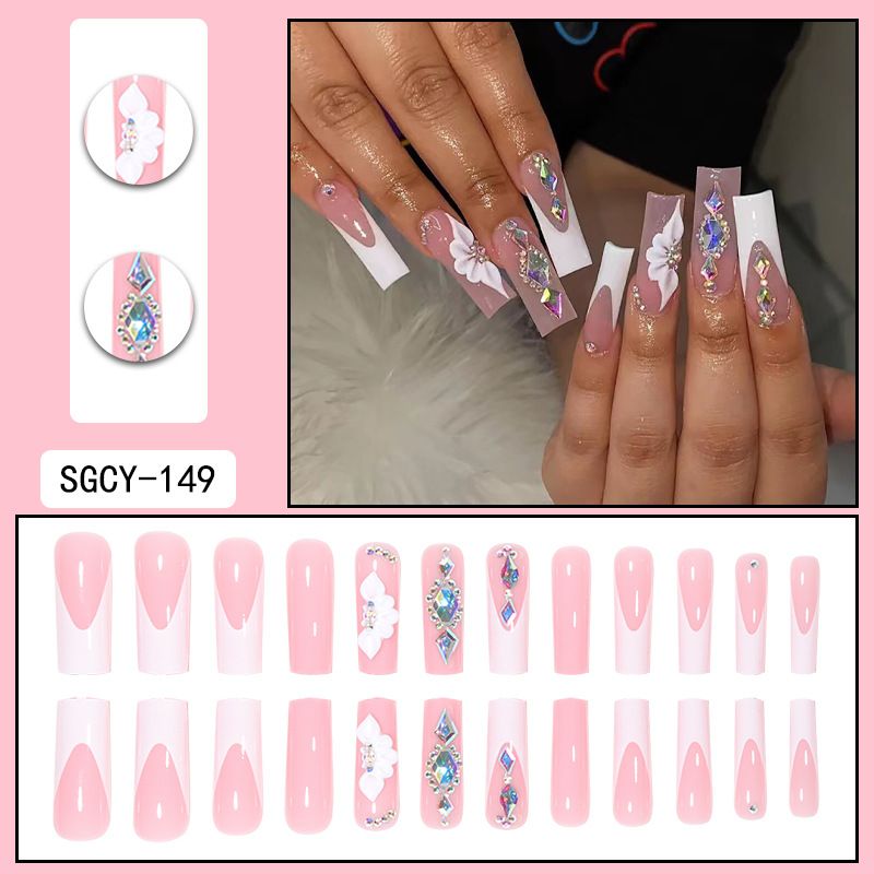 Langes Press-On-Nägel-Set – Aufklebbare Kunstnägel mit Ins-Style-Designs, Acrylnägel mit vollständiger Abdeckung für Frauen, DIY-Maniküre-Set in Salonqualität_voghion.com