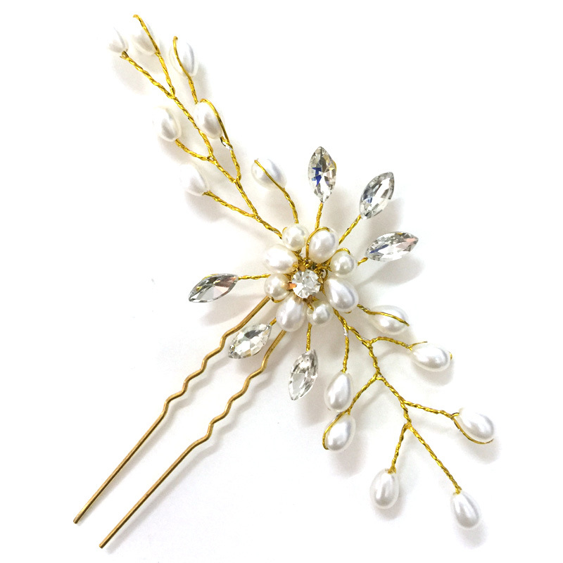 Ebay cross-border supply Korean bridal handmade pearl crystal hairpin pin U-shaped clip wedding headwear_voghion.com