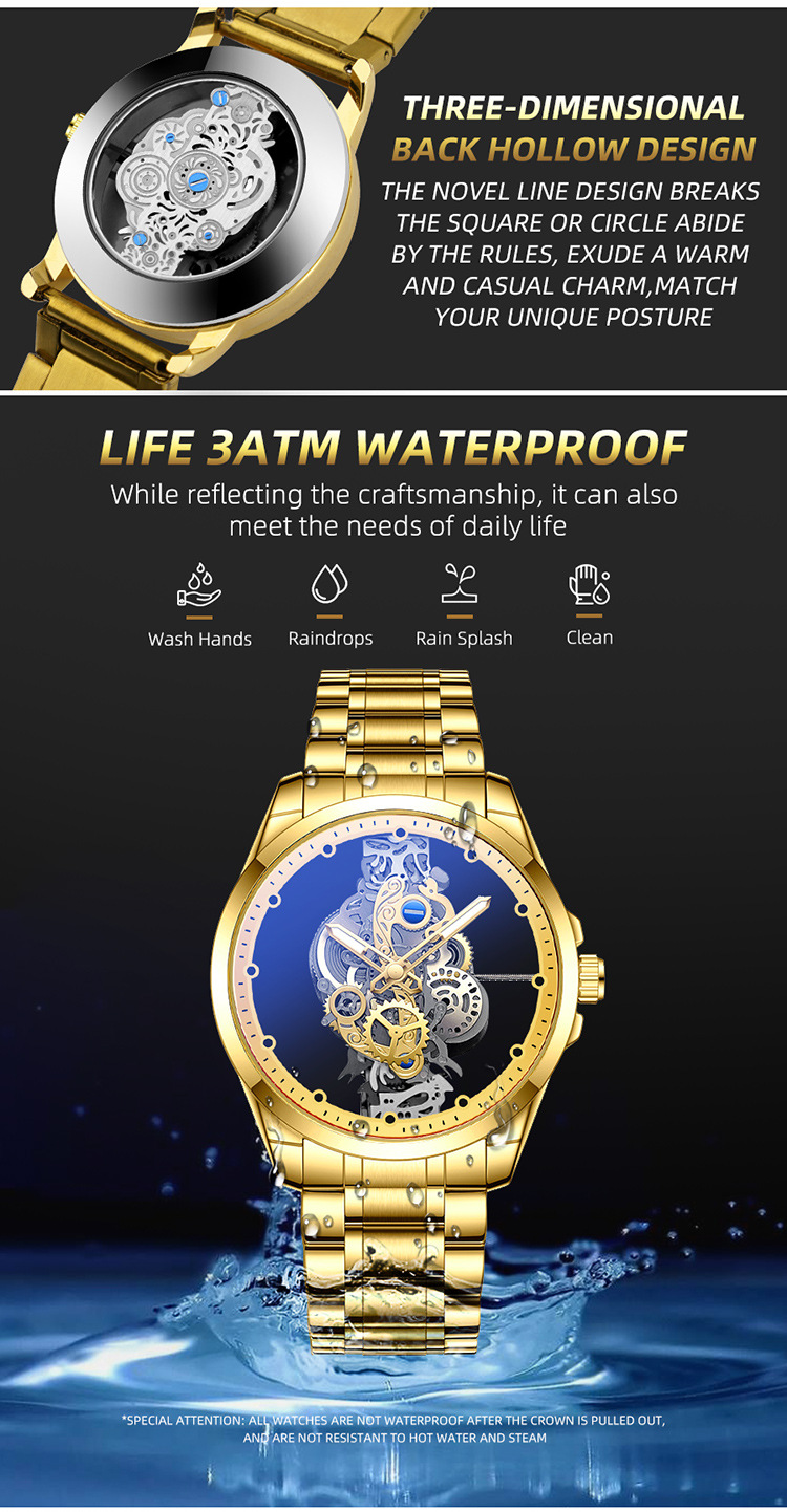 Men's watch double-sided hollow full-automatic non mechanical watch core Tourbillon watch men 3634_voghion.com