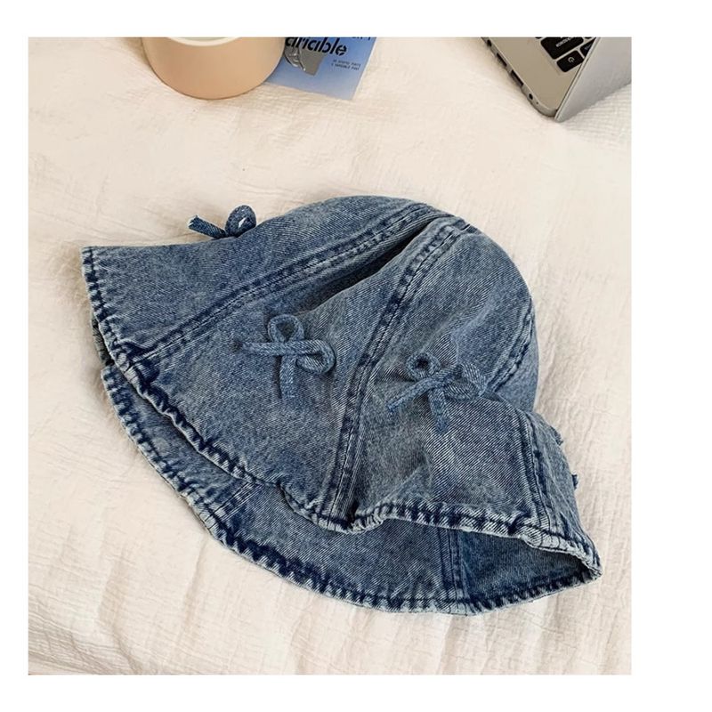 Cappello da pescatore a forma di fiocco che valorizza la forma del tuo viso, cappello da sole retrò in denim con tesa pieghevole, alla moda e trendy._voghion.com