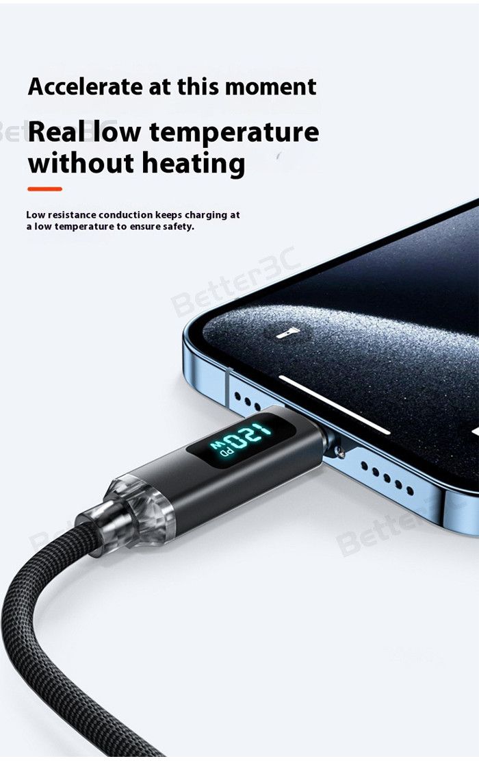 120 W Digitalanzeige USB/Typ C auf Typ C Kabel 6 A Superschnelllade Typ C Ladegerät Adapter Anti Biegen Weben Datenkabel für PC Laptop iOS15/16_voghion.com