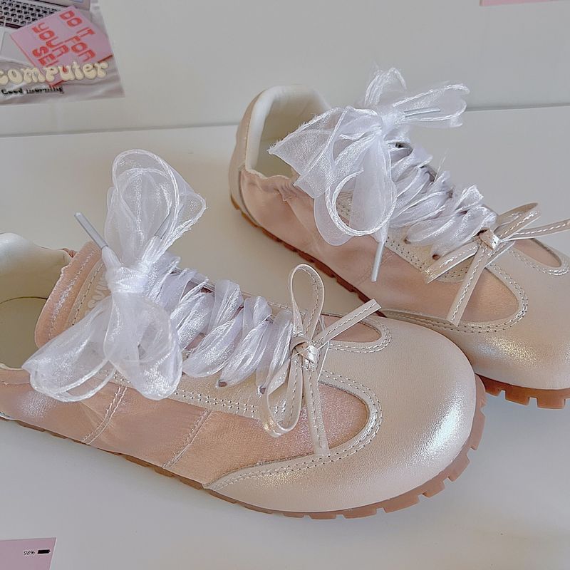 Lacci per scarpe con nastro, lacci trasparenti, stile balletto, versione coreana, fibbia con perla, corda per scarpe bianco sporco_voghion.com