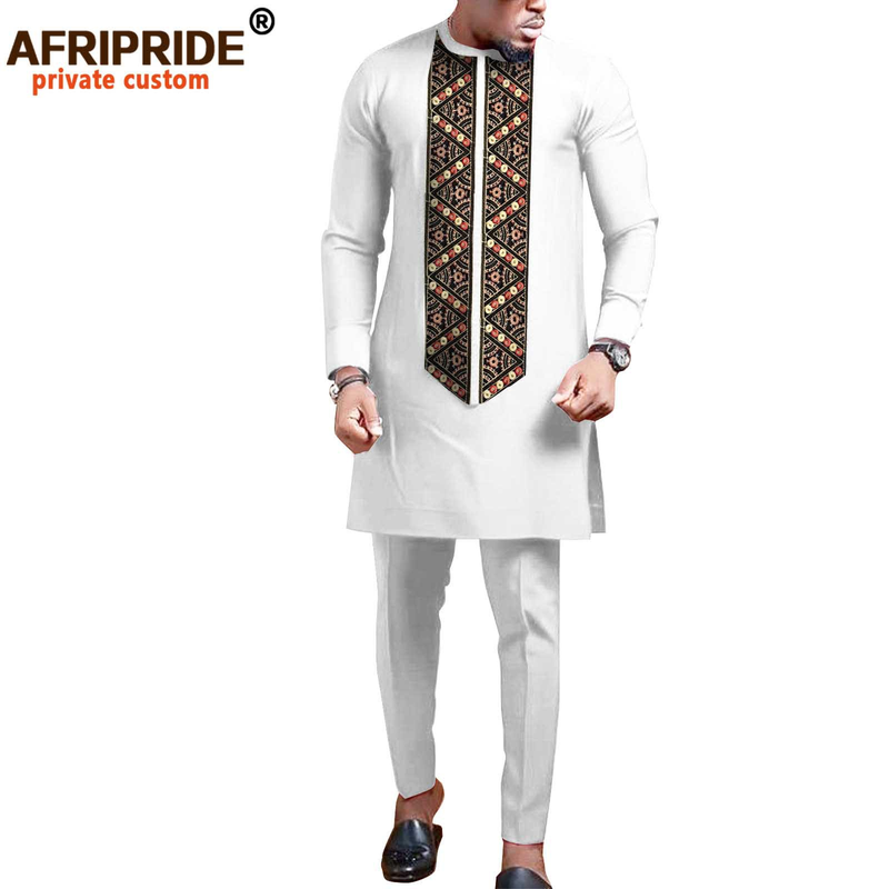 Männerkleeder Afrikanesch ethnesch Einfarweg Kotteng Männer Casual Jacket + Hosen_voghion.com