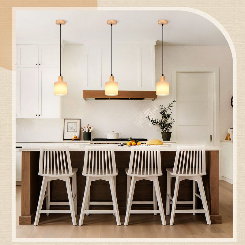 Glitzerlife Pendelleuchte 1 Flammig Esstischlampe Holz - E14 Weiß Esszimmerlampe Vintage Hängelampe Rustikal Küche Flurlampe Stoff Für Restaurant Schlafzimmer_voghion.com