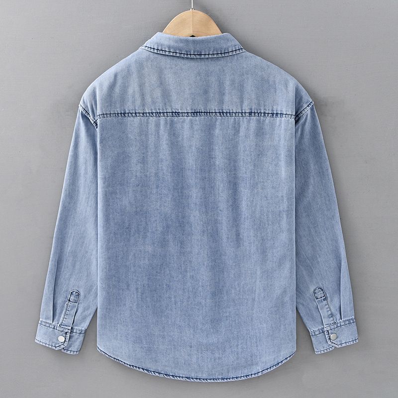Camicia casual in denim a maniche lunghe, camicia da lavoro retrò versatile alla moda da uomo, capospalla da uomo_voghion.com