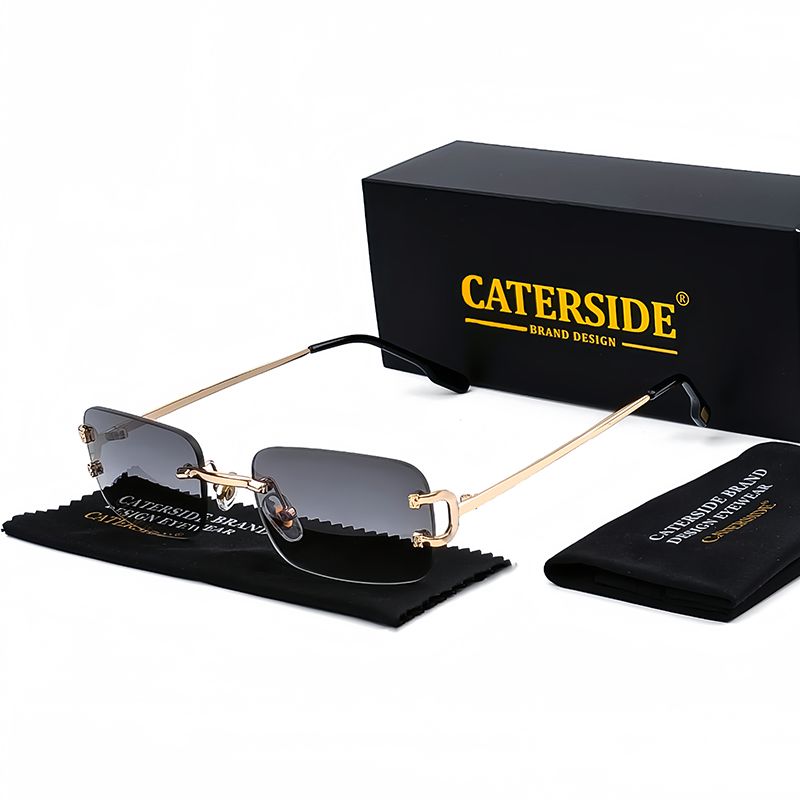Nouveautés CATERSIDE Lunettes de soleil rectangulaires bleues pour hommes Lunettes de soleil carrées sans monture en métal pour femmes Verres dégradés Lunettes d'extérieur_voghion.com