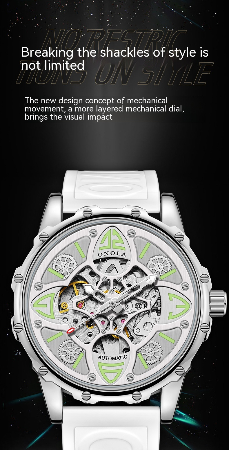 New Fashion Watch Onola/orona Clover Fully Automatic Mechanical Watch Men's and Women's Waterproof Tape Watch Strap_voghion.com