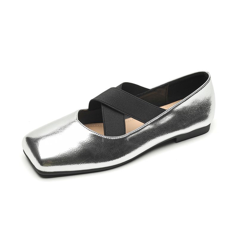 Silver Ballet Shoes Women's Light Mouth Vintage Cross Strap Square Head Single Shoes Women's Soft Sole_voghion.com