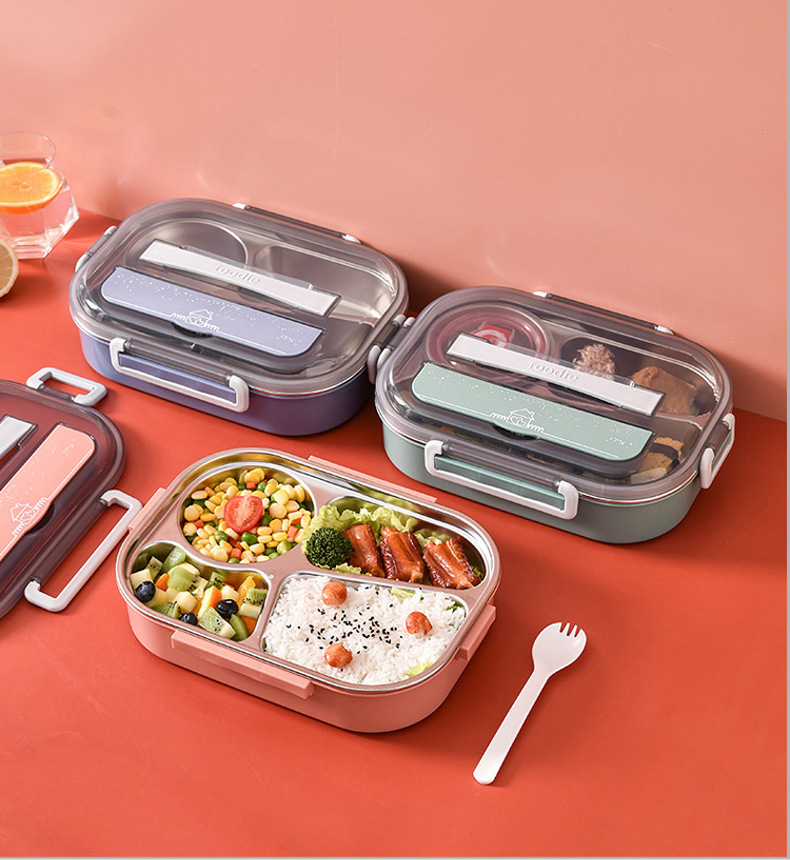 304 stainless steel lunch box with insulation, portable for office students, large capacity partition, microwave oven heating, portable lunch box_voghion.com