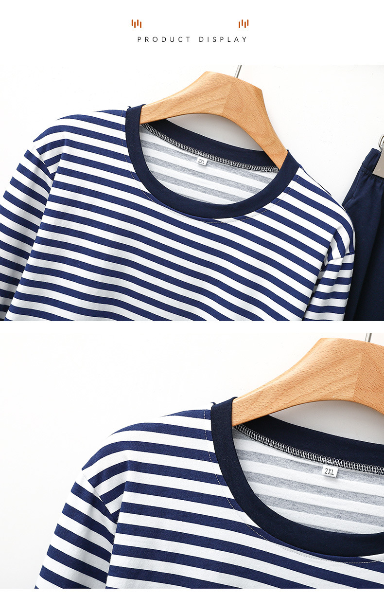 Erkek giyim Erkek çizgili pijama büyük boy uzun kollu pantolon takım elbise ilkbahar ve sonbahar yeni ev kıyafetleri dışarıda giyilebilir pijama takımı_voghion.com