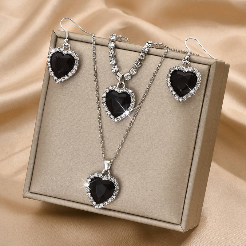 Mode und Luxus voller Strass Kristall Schmuck Set Ozean Herz 3 Stück Halskette Ohrringe Armband_voghion.com