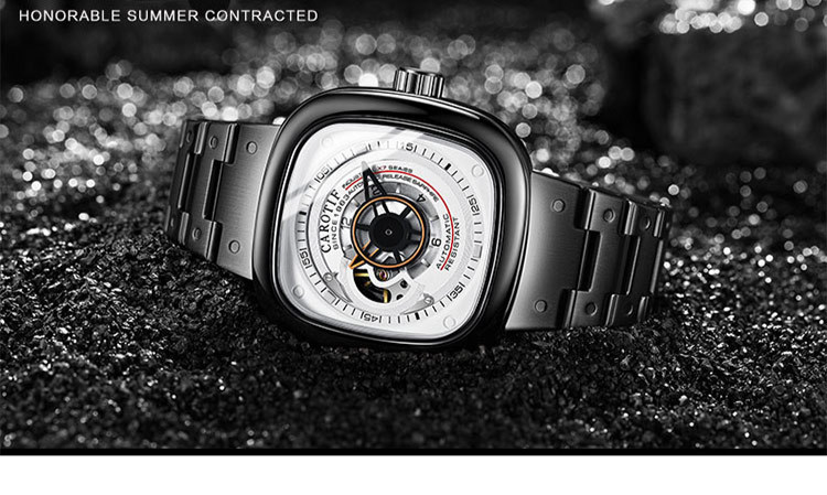 Montres mécaniques pour hommes Montre mécanique automatique Montre pour homme Bracelet en acier creux Montre à grand cadran carré_voghion.com