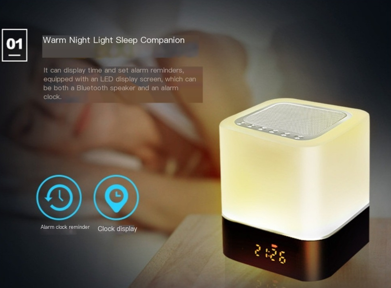 LED Renkli Işık Bluetooth Hoparlör Taşınabilir USB Gece Lambası Çalar Saat Patting Işık Kablosuz Ses_voghion.com