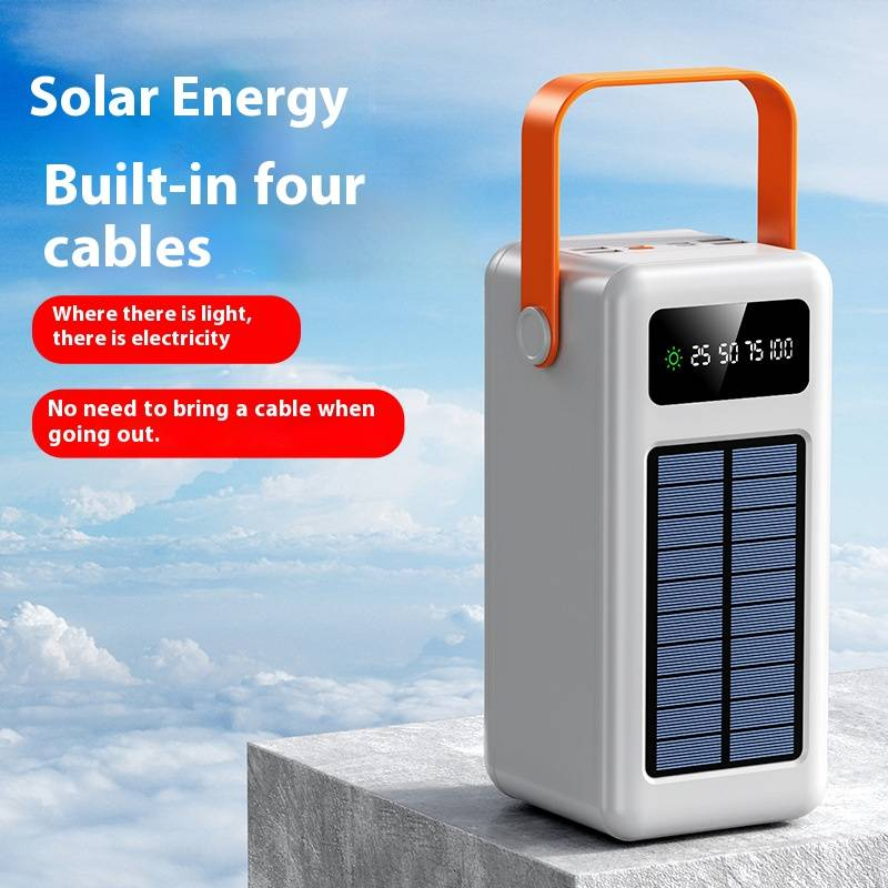 Batterie externe solaire robuste 80 000 mAh avec câbles intégrés et éclairage LED – Chargeur portable haute capacité pour aventures en plein air, voyages et secours d'urgence_voghion.com