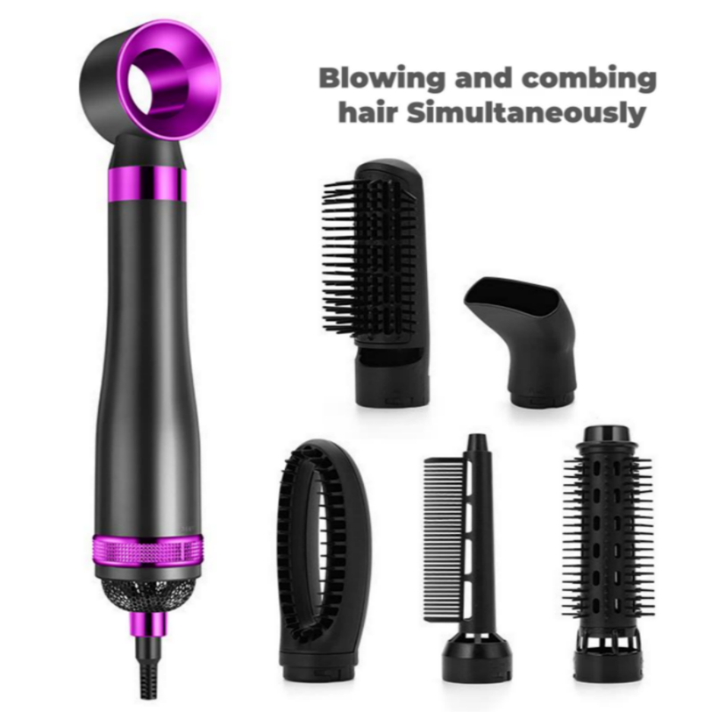 Asciugacapelli 6 in 1, pettine ad aria calda, arricciacapelli elettrico, pettine per capelli lisci, asciugacapelli a ioni negativi, spazzola in un solo passaggio._voghion.com