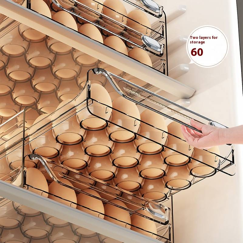 Contenedor de huevos de doble capa, organizador para refrigerador con bandejas extraíbles, huevera de plástico apto para uso alimentario para 12-60 huevos, esencial para ahorrar espacio en la cocina._voghion.com