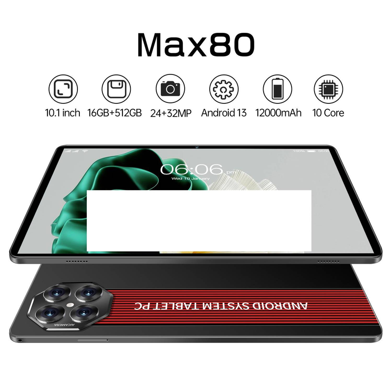 Max80 10.1" Dual SIM Android Tablet With 16GB RAM & 512GB Storage, 4G LTE Calling, Quad-Core Processor, 13MP Camera_voghion.com