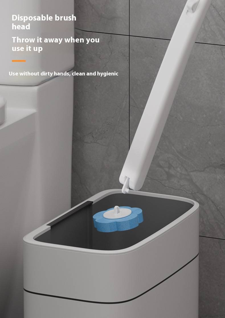 Wegwerp toiletborstelset met wandmontagebasis – Dieptereinigingsset met lange steel en 6 verwisselbare koppen (hygiënisch, anti-spat, ruimtebesparend)_voghion.com