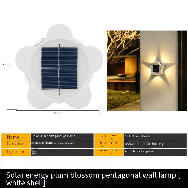 Solar Wall Light Outdoor Waterproof 5-LED Star Shape Garden Patio Decorative Ambient Light For Yard, Pathway, Balcony_voghion.com