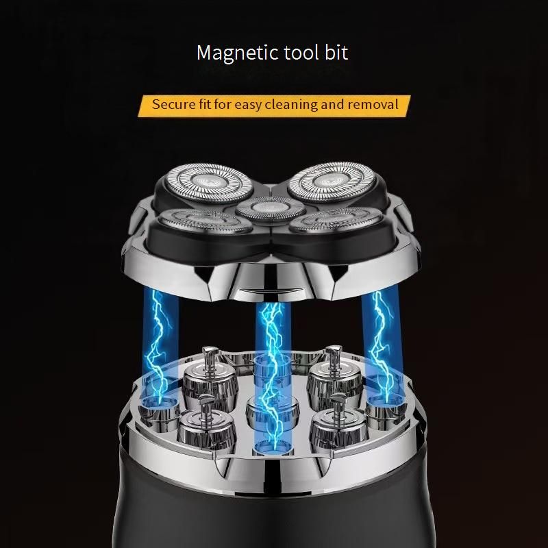 Barbeador elétrico de 5 lâminas e barbeador de cabeça para homens, recarregável, à prova d'água, úmido/seco, com cabeças flutuantes, autonomia de 60 minutos, visor LED, bronze/preto_voghion.com