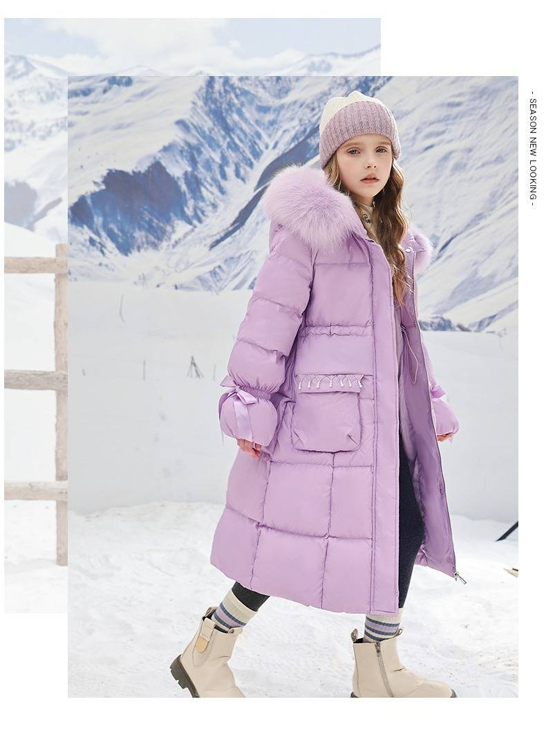 Girls' Winter Coat With Faux Fur Hood – Princess-Style Puffer Jacket (Black/Purple) – Warm Polyester Fill, Soft & Stylish (8-14 Years)_voghion.com