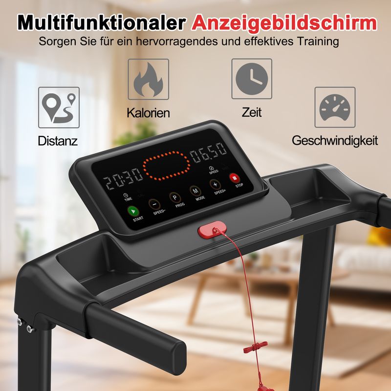 Klappbares Laufband für den Heimgebrauch, bis zu 12 km/h, belastbar bis 120 kg, Tablet-Halterung, App-kompatibel, LED-Display_voghion.com