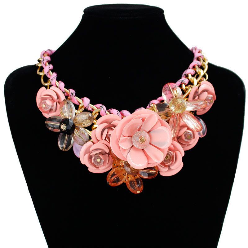 Collana in ferro con fiore, corda di cotone intrecciata, esagerata, elegante, catena per clavicola_voghion.com