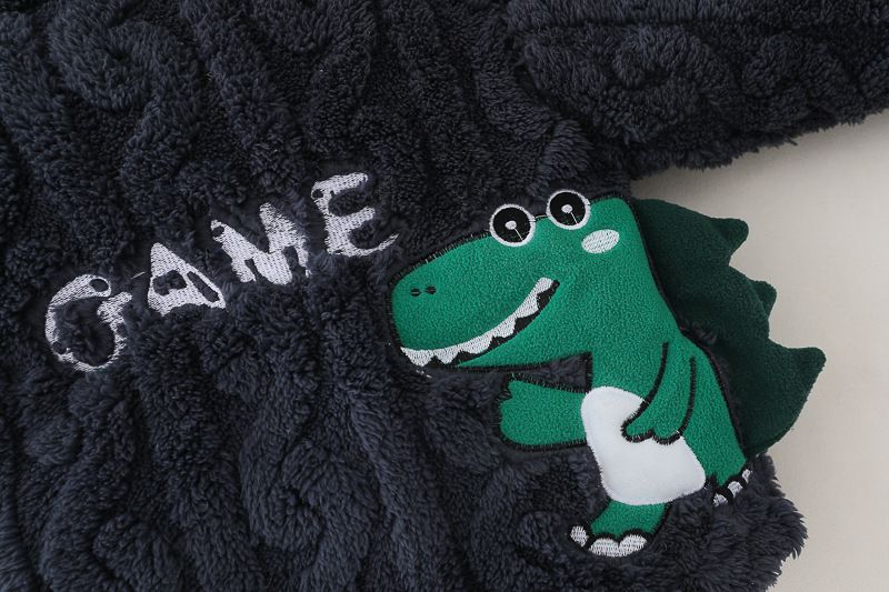 Otoño e invierno para niños con pijamas con capucha de lana, conjunto de manga larga, ropa cálida para el hogar para bebés, dos conjuntos_voghion.com