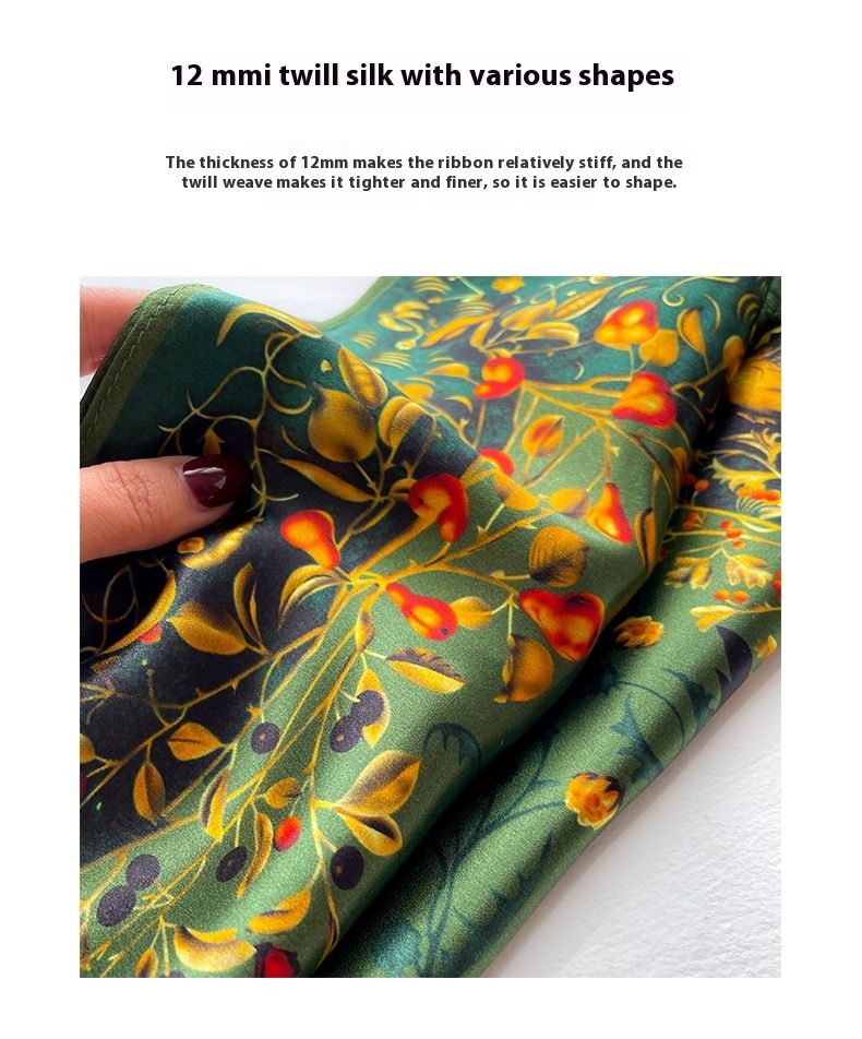 Spring And Autumn Thin Floral Small Gourd Warp Knitted Rolled Edge Silk Mulberry Silk 53 Square Scarf Silk Scarf Small Scarf For Women_voghion.com