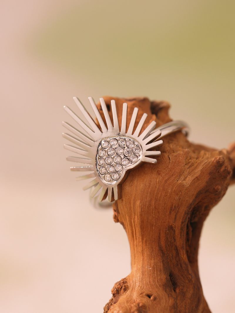 Fang Tang Personality Style Simple Sun Set Diamond Heart Ring Titanium Steel Geometric Pattern Ring For Women_voghion.com