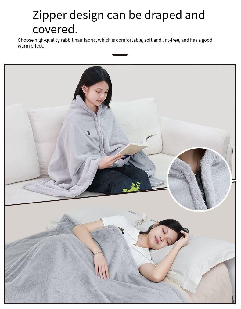 Couverture chauffante électrique ultra confortable en fourrure de lapin pour la pause déjeuner_voghion.com