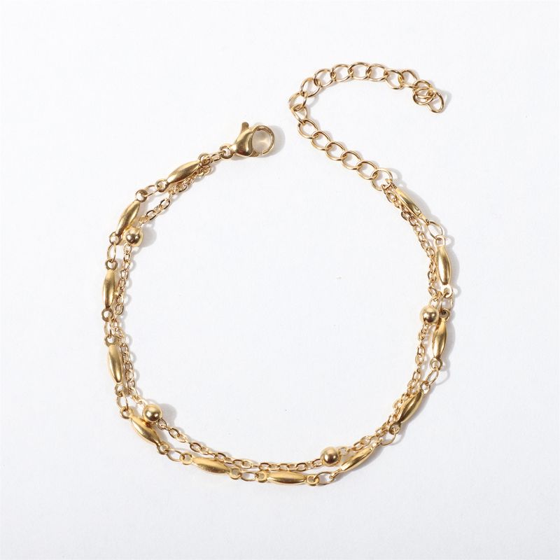 Bracelet double couche en acier inoxydable de haute qualité pour femme, chaîne à perles à intervalle de vent, breloque de style petit_voghion.com
