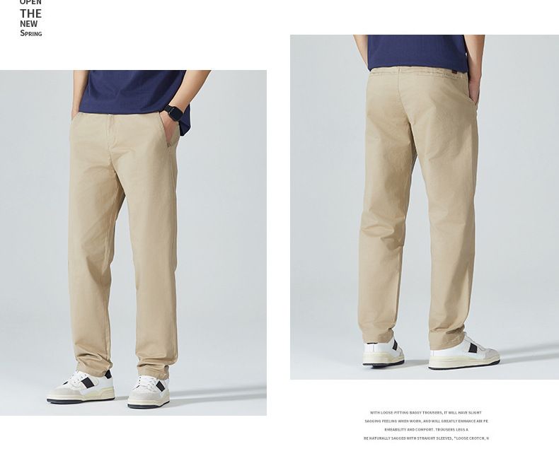 Pantaloni chino elasticizzati leggeri da uomo - Pantaloni casual traspiranti a gamba dritta per primavera e autunno - Nero, Cachi_voghion.com